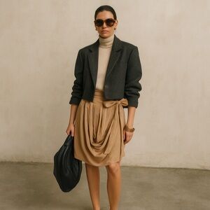 Chloe silk draped skirt. Designer camel coloured skirt xs small 36